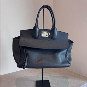 Ferragamo The Studio Soft Black Leather Bag- Black